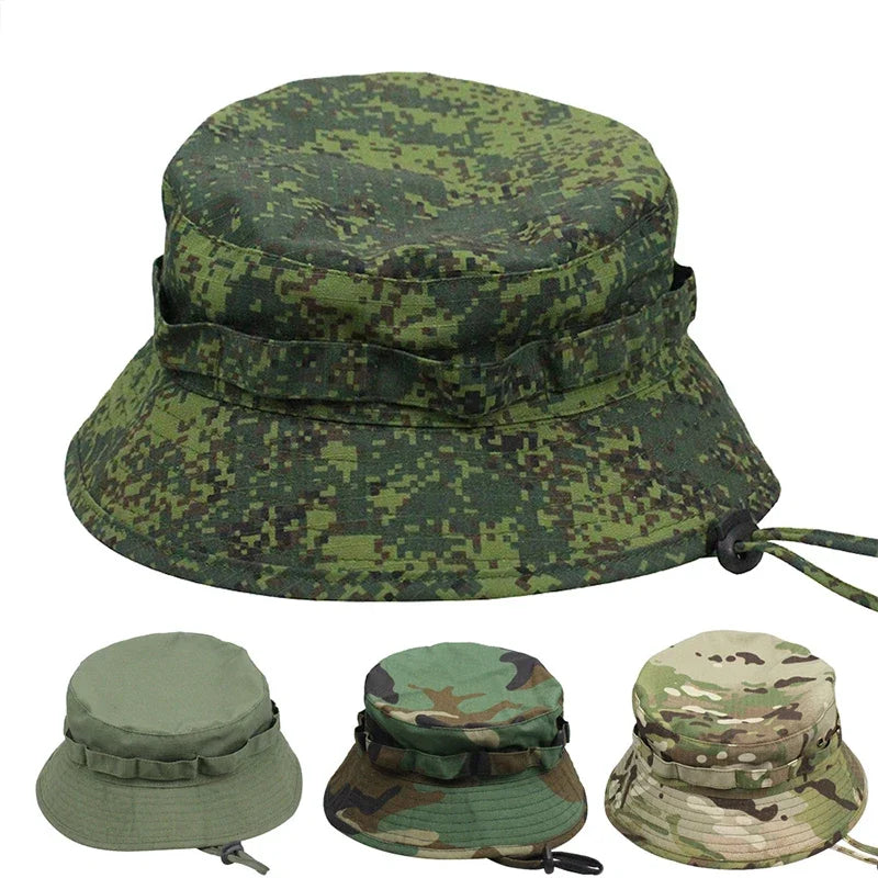 Men's Panama Hat Bucket Hat Tactical Sunscreen Camouflage Outdoor Travel Climbing Fishing Caps Training Beach Men's Hiking Hat