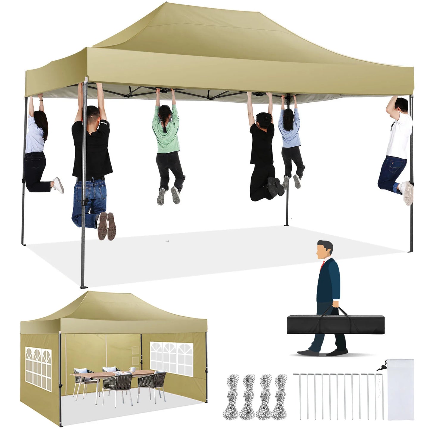 10x15 Heavy Duty Pop up Canopy Tent with 4 sidewalls Commercial Outdoor Canopy Wedding Party Tents for Wedding All Season Gazebo