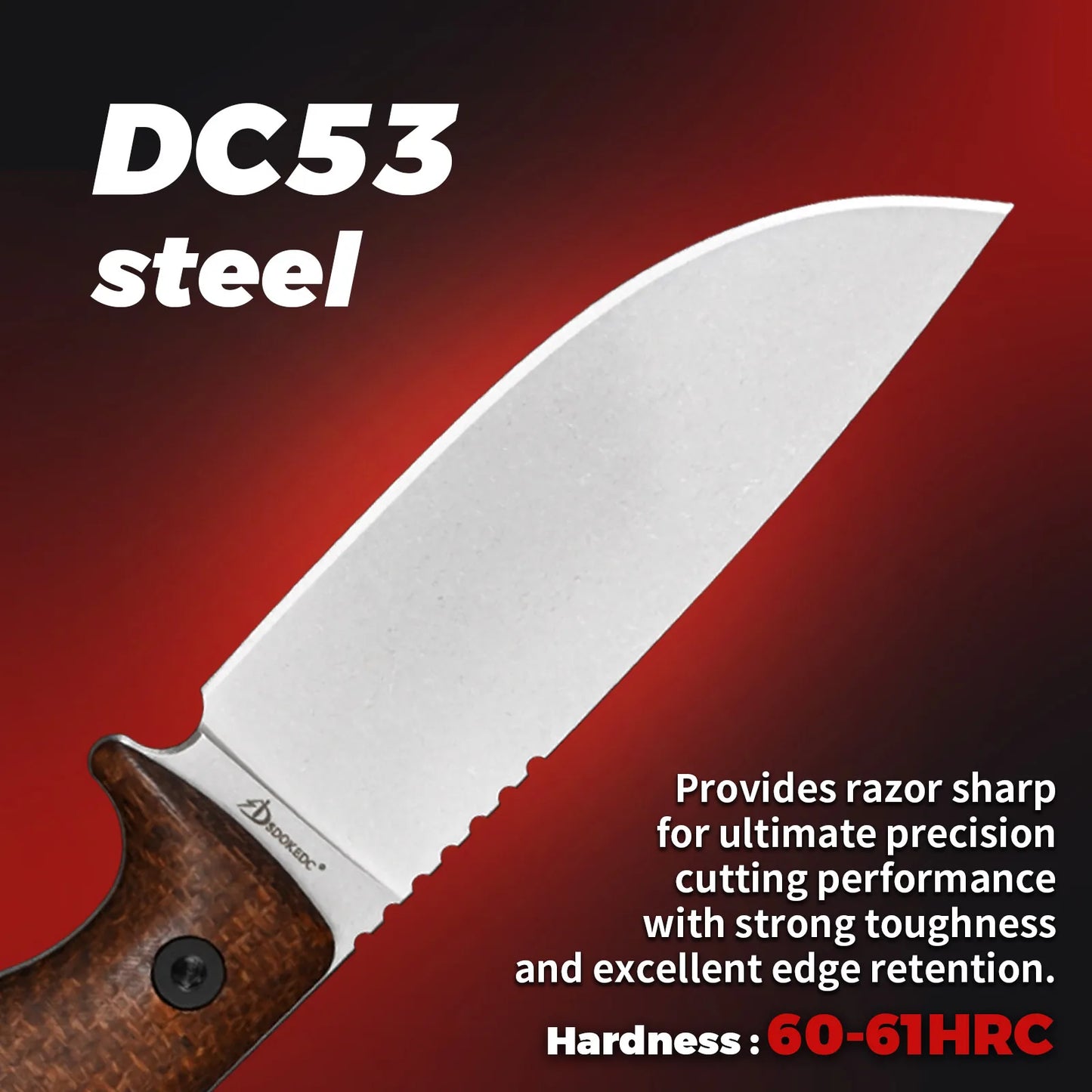 SDOKEDC Fixed Blade Knife DC53 Steel Micarta Handle Kydex Sheath for EDC Outdoor Camping Survival Mens Gift