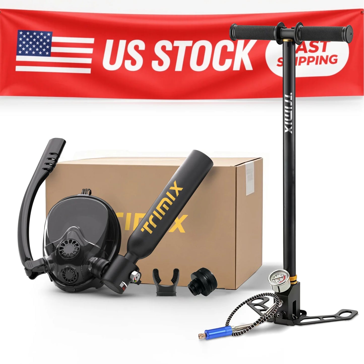 TRIMIX US 24H Fast Shipping Mini Scuba Lung Tank 0.5L With Snorkeling mask and 3-Level Hand Pump 10 Minutes Underwater Breathe