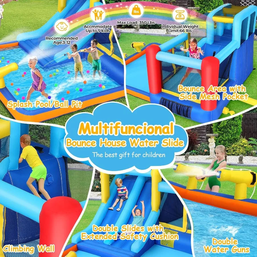 12x10 FT Inflatable Dual Slide Water Bounce House for Backyard Jump and Slide Inflatable Water Park w 2 Slides Giant Splash Poo