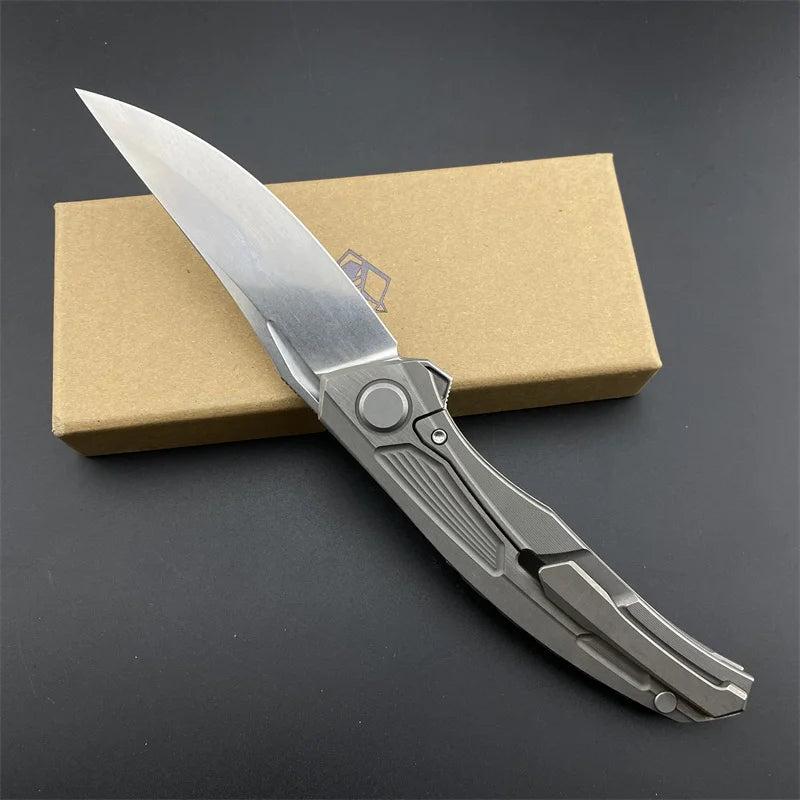 High Quality EDC Folding Pocket Knife D2 Blade Titanium Alloy Grey Handle Slim Hiking Survival Outdoor Wilderness Hand Knives