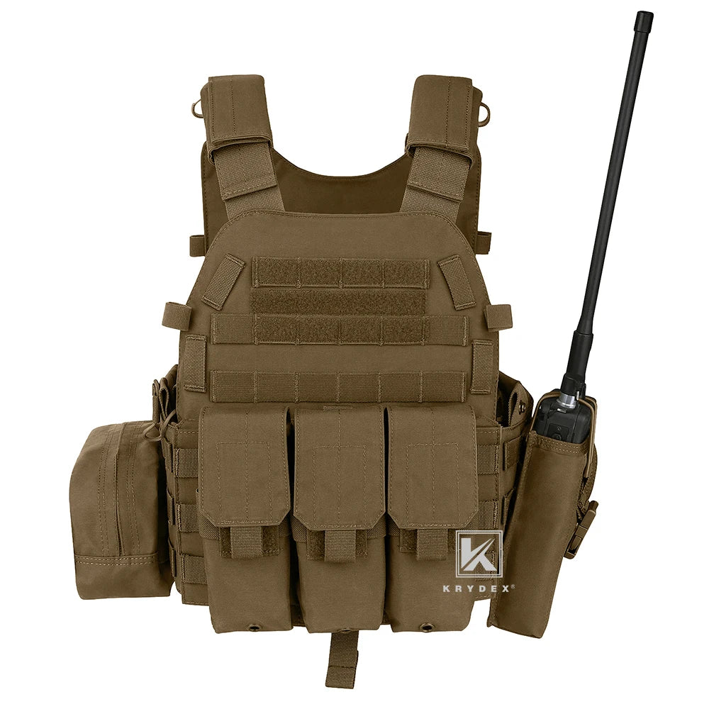 KRYDEX 500D Tactical Modular Vest W/ Triple Magazine Radio Dump Pouch For Airsoft Hunting Combat MOLLE Plate Carrier 6094 Vest