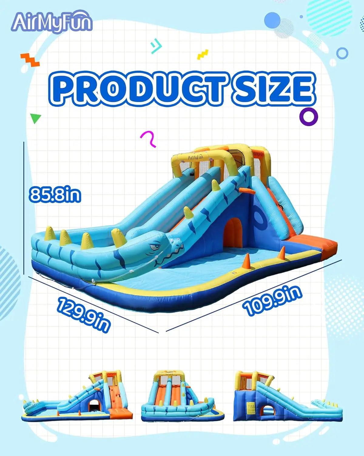 Inflatable Water Slide, Double Waterslide Park with Splash Pool & Ball Pit for Kids Air Blower, Kids Bounce House with Blower, E