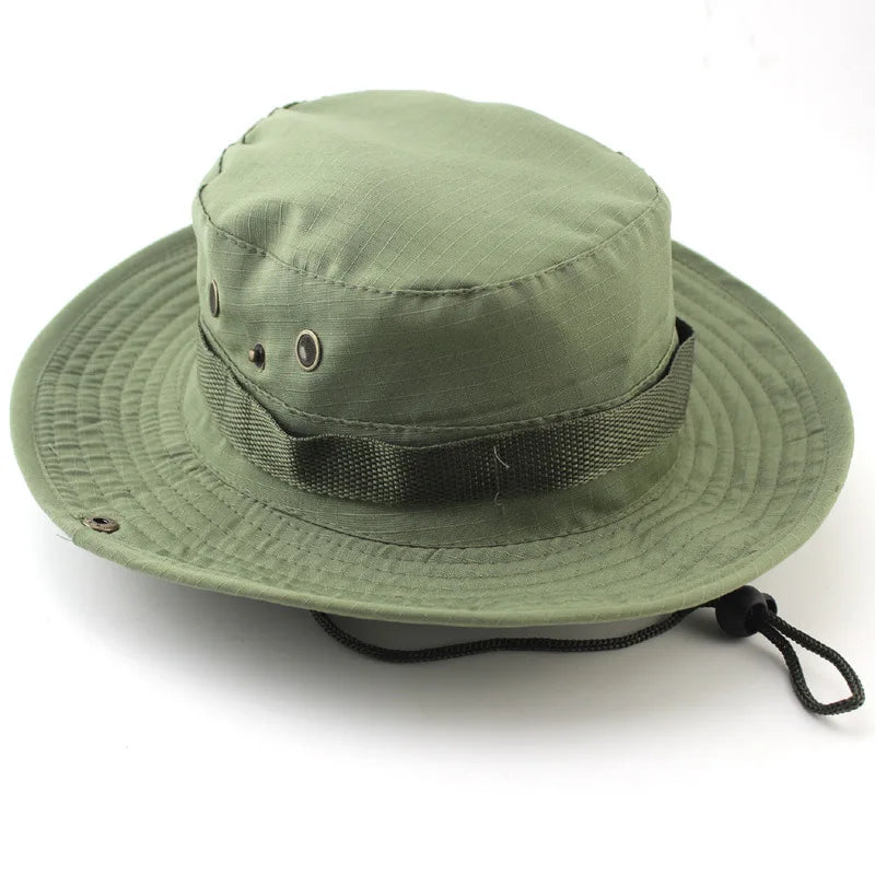 Camouflage Tactical Bucket Hat Summer Men Boonie Hat Outdoor UVProtection Wide Brim Panama Safari Hunting Hiking Fishing Sun Ca