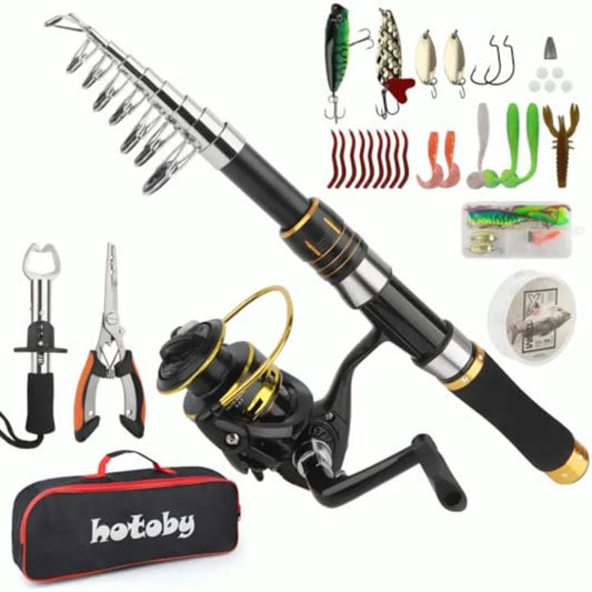 Fishing Pole Combo Set 6.89ft Carbon Fiber Telescopic Fishing Rod and Reel Combo with Spinning Reel Fishing Pliers Lip Gripper