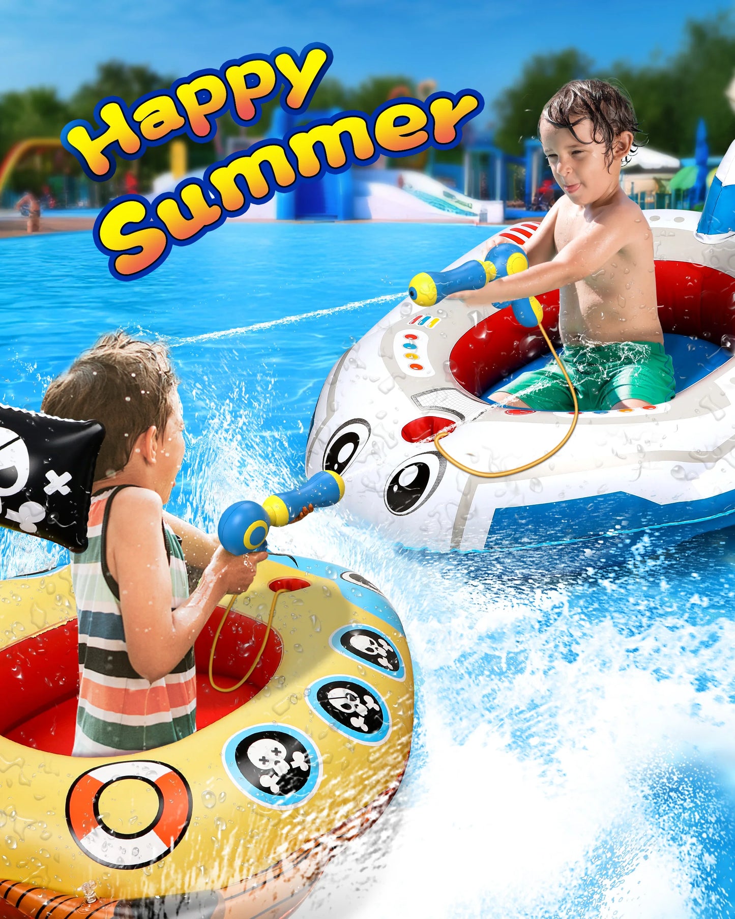Kids Pool Float With Water Gun,Inflatable Ride-On Airplane Swimming Pool Toys For 4 5 6 7 8 9 Years Old Boys Girls Summer Fun