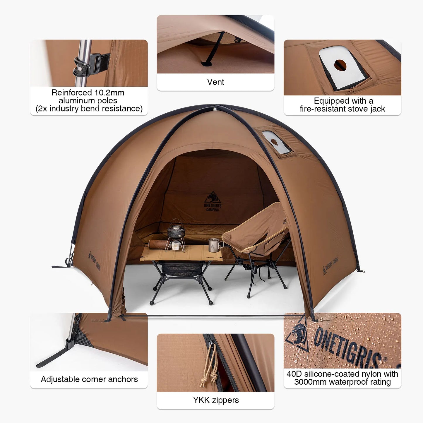 OneTigris Coco Nest Solo Dome Tent with Stove Jack 3000mm Waterproof Camping Hot Tent with Mesh Inner for Bushcraft Glamping