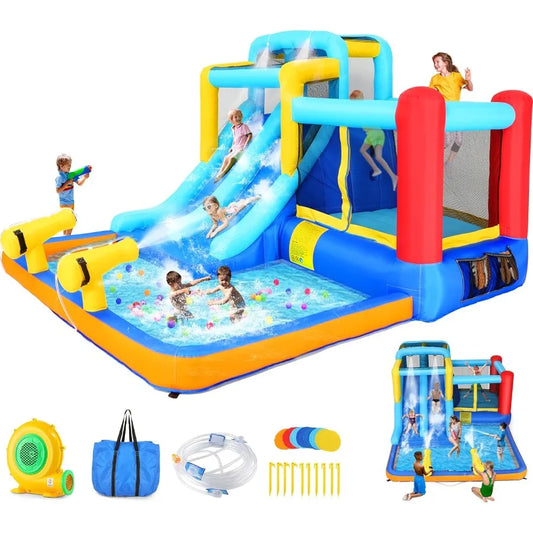 12x10 FT Inflatable Dual Slide Water Bounce House for Backyard Jump and Slide Inflatable Water Park w 2 Slides Giant Splash Poo