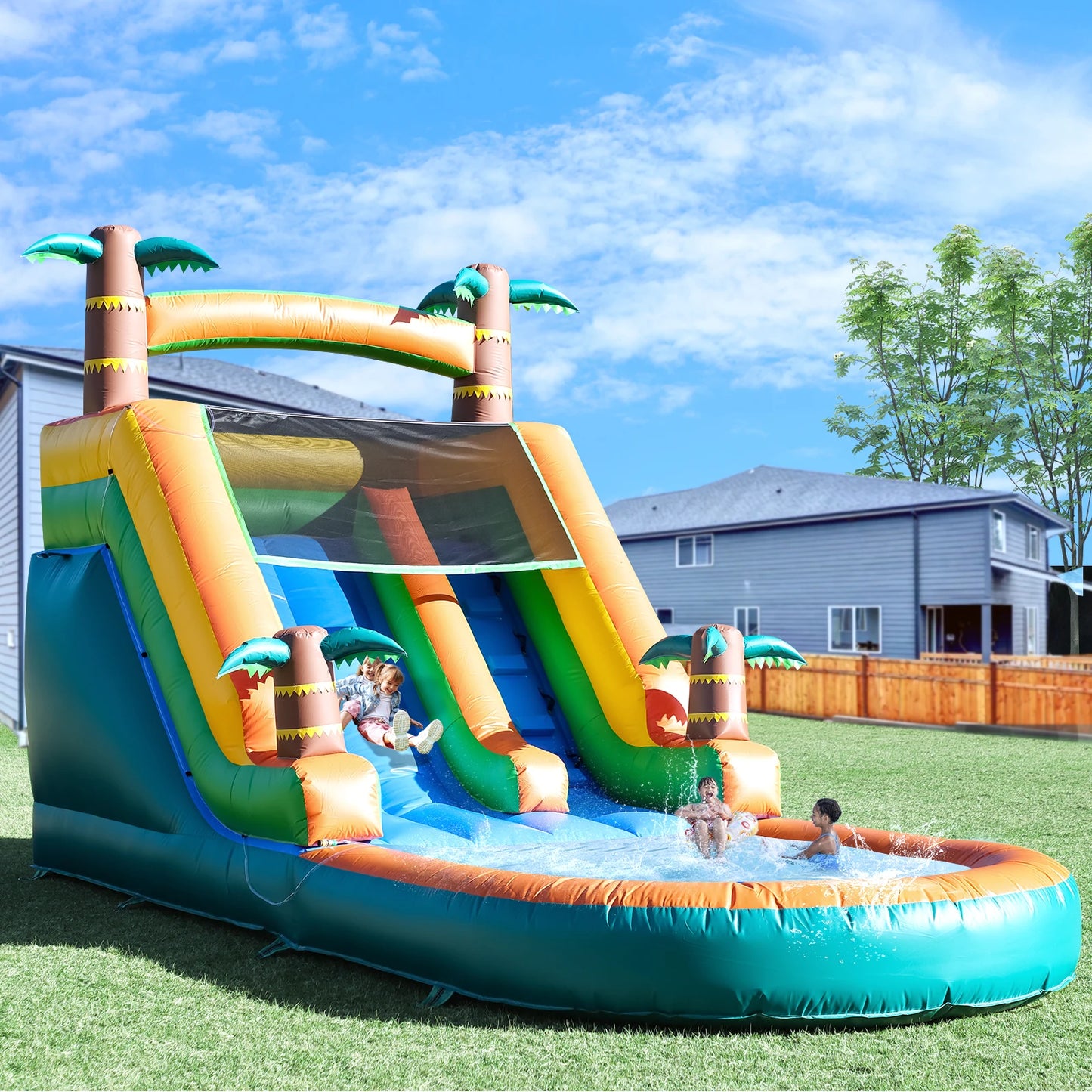Children's playground Inflatable water slide, Commercial Bounce House with Water Slide PVC and a 1100W Air blower 21ft/6.4M