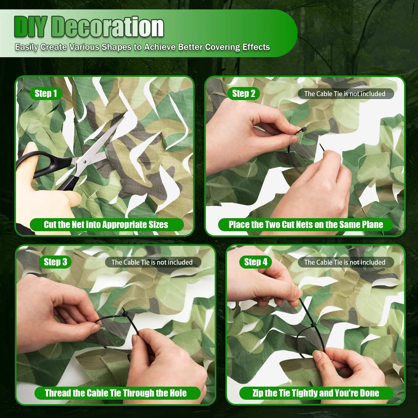 210D Oxford Polyester Nylon Camouflage Net 8x8m Woodland for Camping Hunting Party Decoration