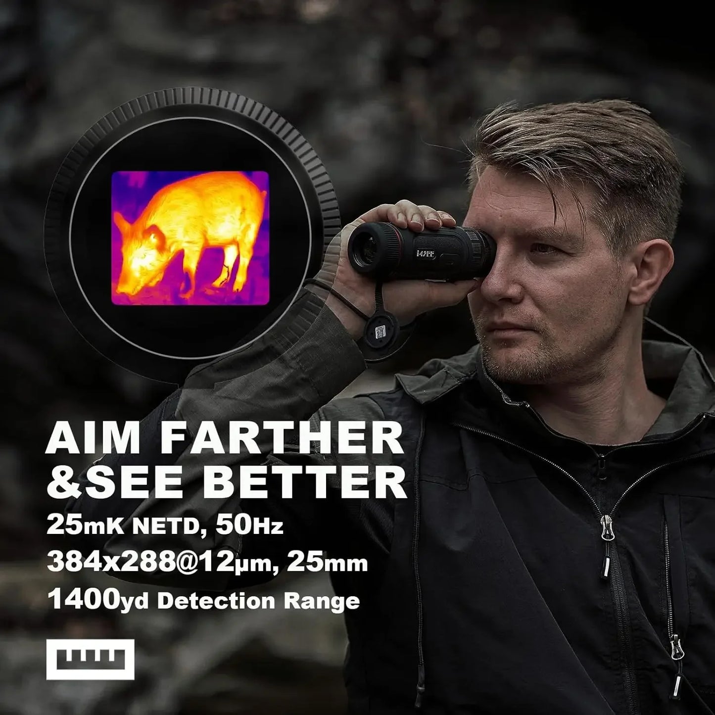 E25-384 Thermal Monocular for Hunting, 25mm Focal Lens, 384×288(50Hz) 12μm Night Vision Infrared Scope with 5-Hour