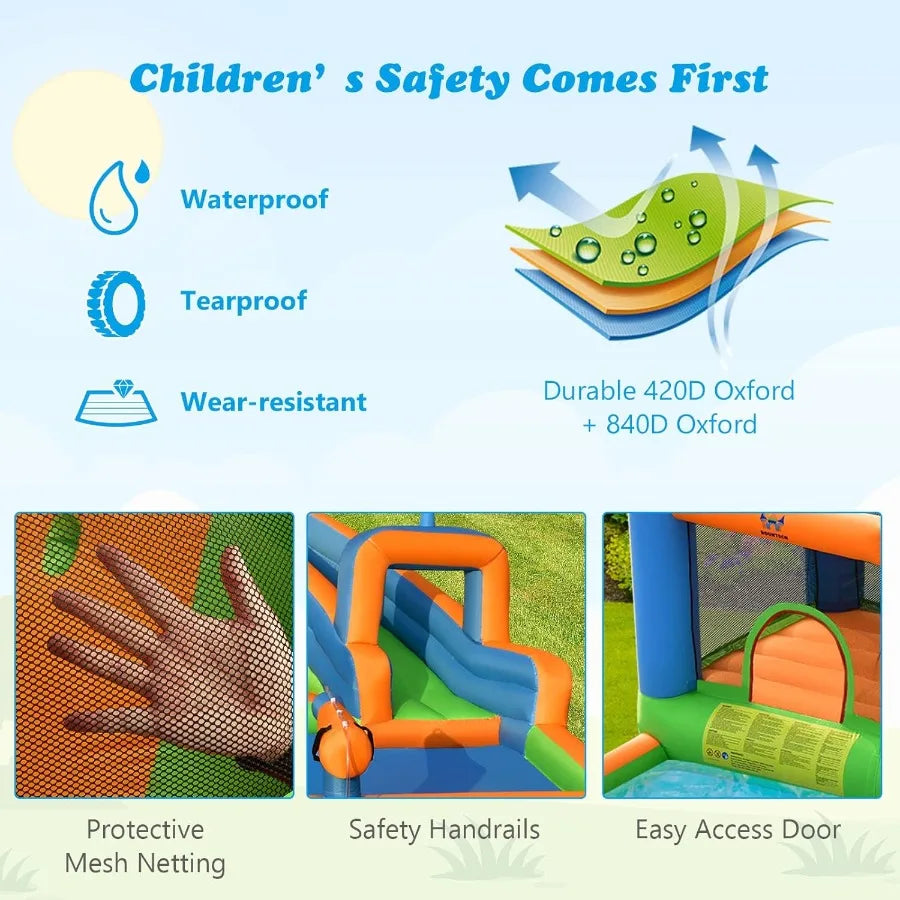 Inflatable Water Slide, Kids Water Park Jump Castle w/Large Splash Pool, 2 Climbing Walls & Cannons, Water Slides Inflatables fo