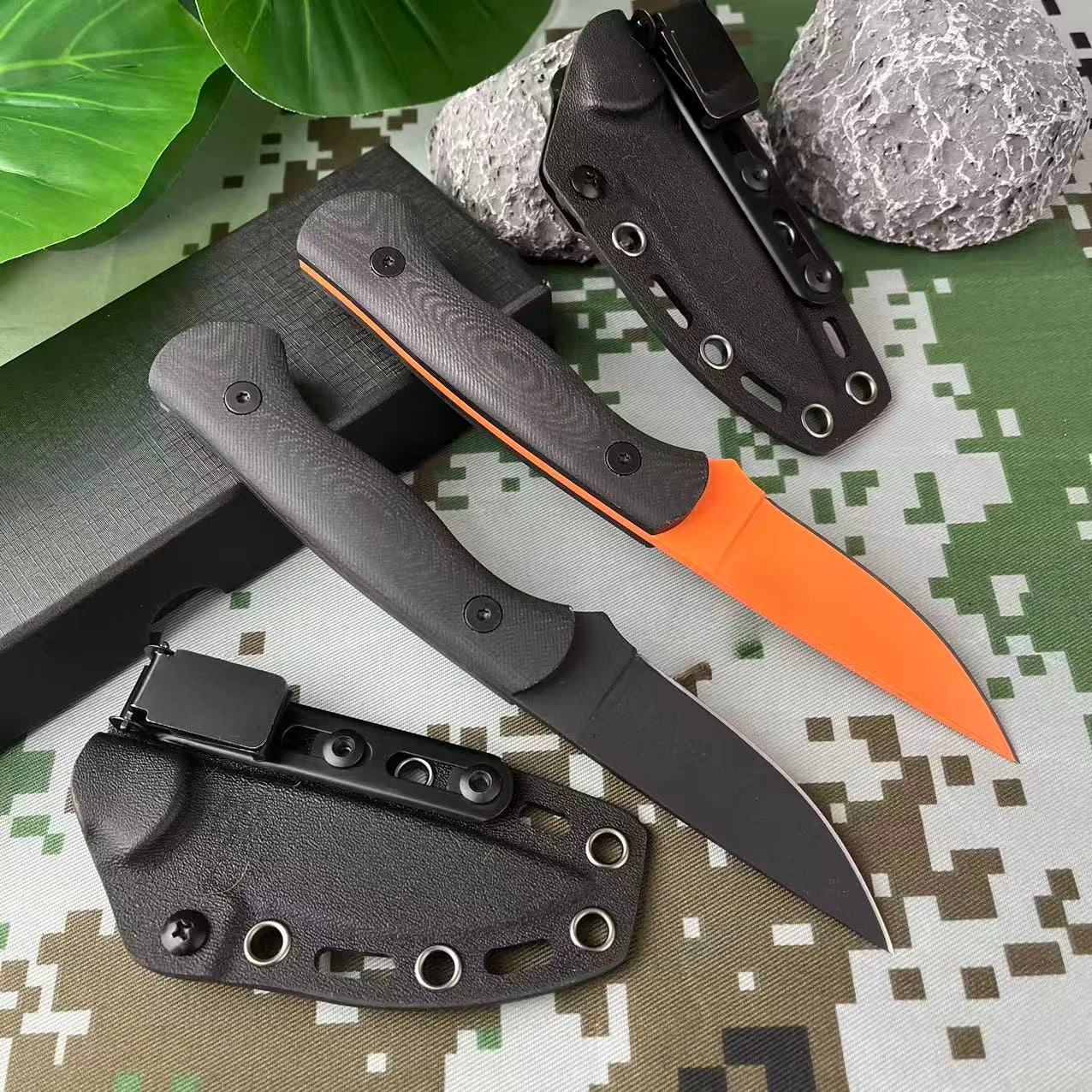 Outdoor Camping Hunting Multifunctional Fixed Knife with Sheath G10 Handle EDC Knife Wild Survival Adventure Rescue Utility Tool