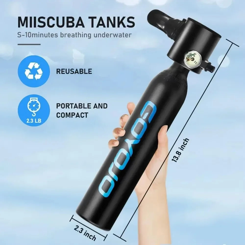0.5L Mini Scuba Tank with Pump, Portable Diving Tank, Lung Tank Kits with 3000 PSI Max Pressure, Reusable Scuba Diving Kit Gear