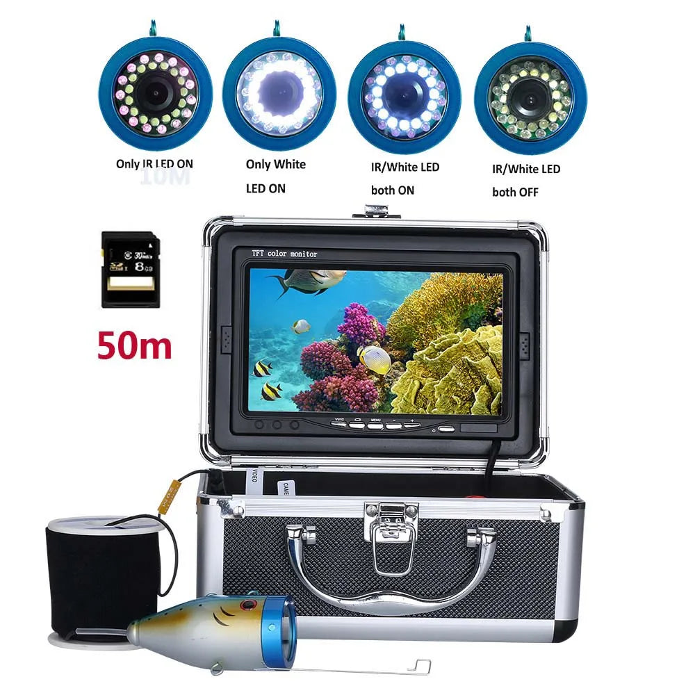 Fish Finder Underwater Fishing Camera Double Lamp 30LEDs 7Inch 15M 30M 50M IP68 Waterproof For ICE/Sea/River Fishing Fishfinder