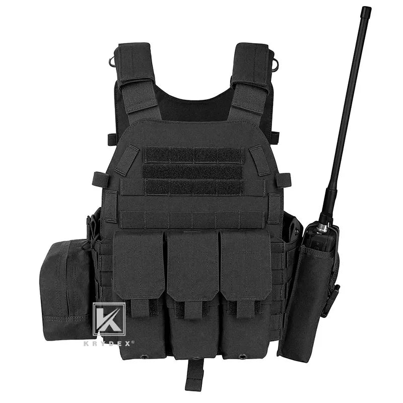 KRYDEX 500D Tactical Modular Vest W/ Triple Magazine Radio Dump Pouch For Airsoft Hunting Combat MOLLE Plate Carrier 6094 Vest