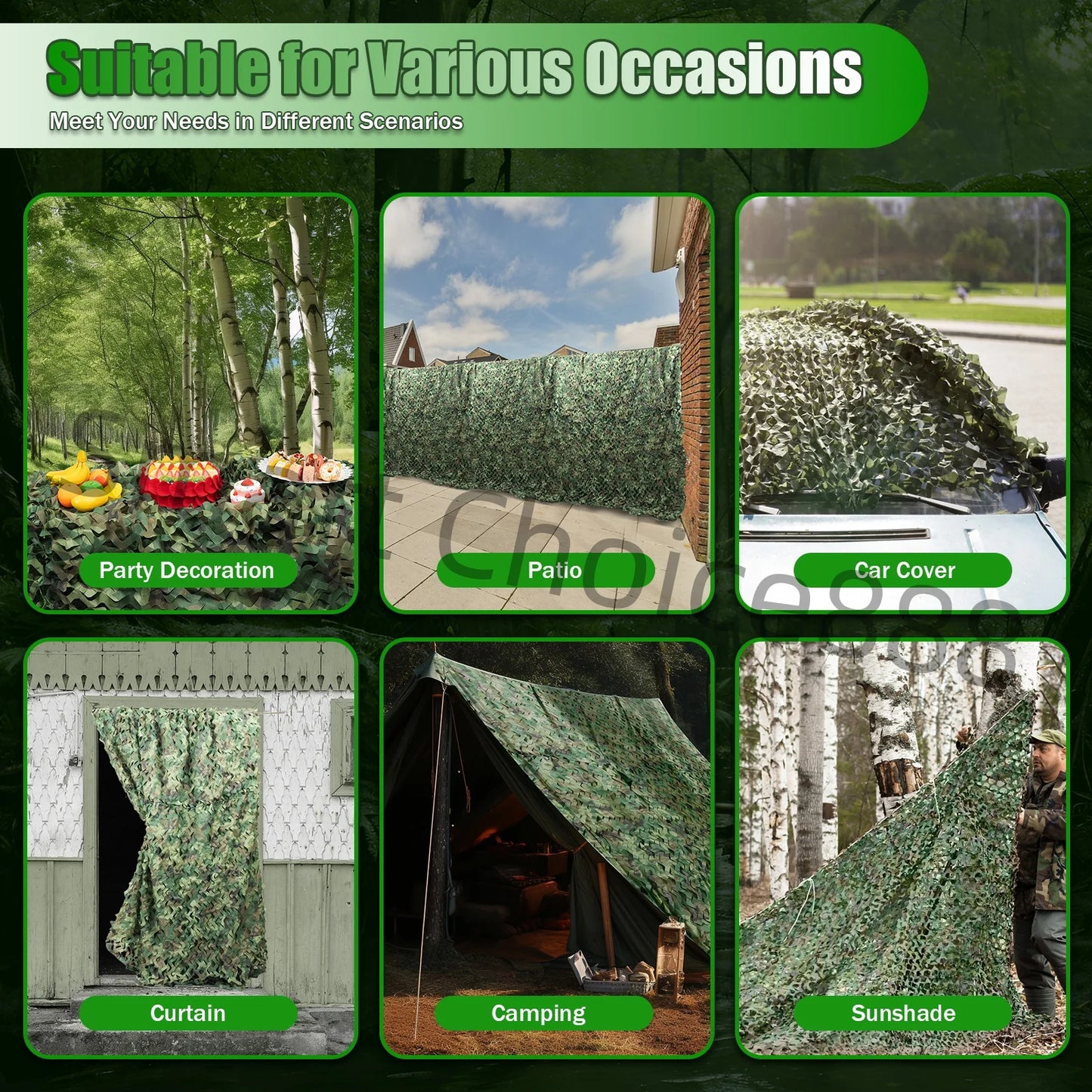 8×8m Camouflage Netting Outdoor Camping Sunshade Mesh Camo Net Sun Shelter Hunting Garden Gazebo Net Car Awning