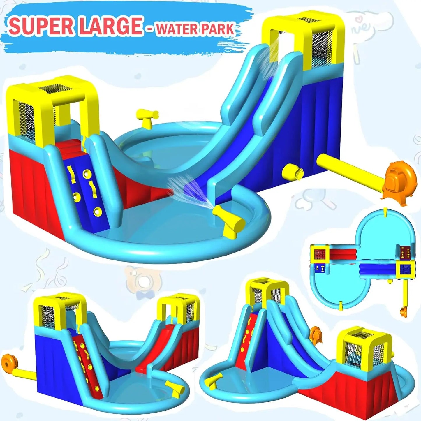 Big Inflatable Water Slides Park, Inflatable Play Center Kiddie Slide with Pool, Heavy-Duty for Backyard Fun, Climbing Wall, 2 S