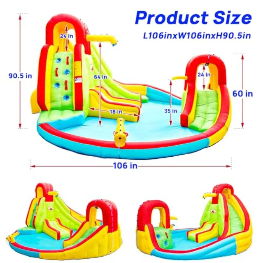 Heavy Inflatable Water Slide Park Double Slide Climbing Wall Fountain for Outdoors Equipped with Air Blower
