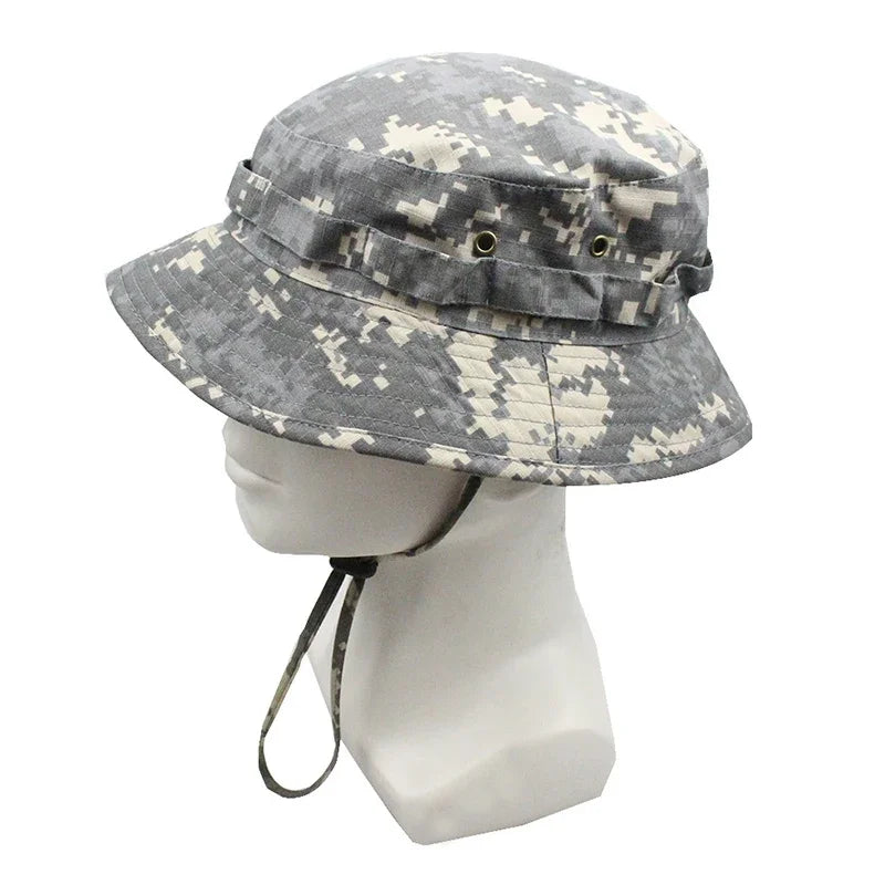 Men's Panama Hat Bucket Hat Tactical Sunscreen Camouflage Outdoor Travel Climbing Fishing Caps Training Beach Men's Hiking Hat