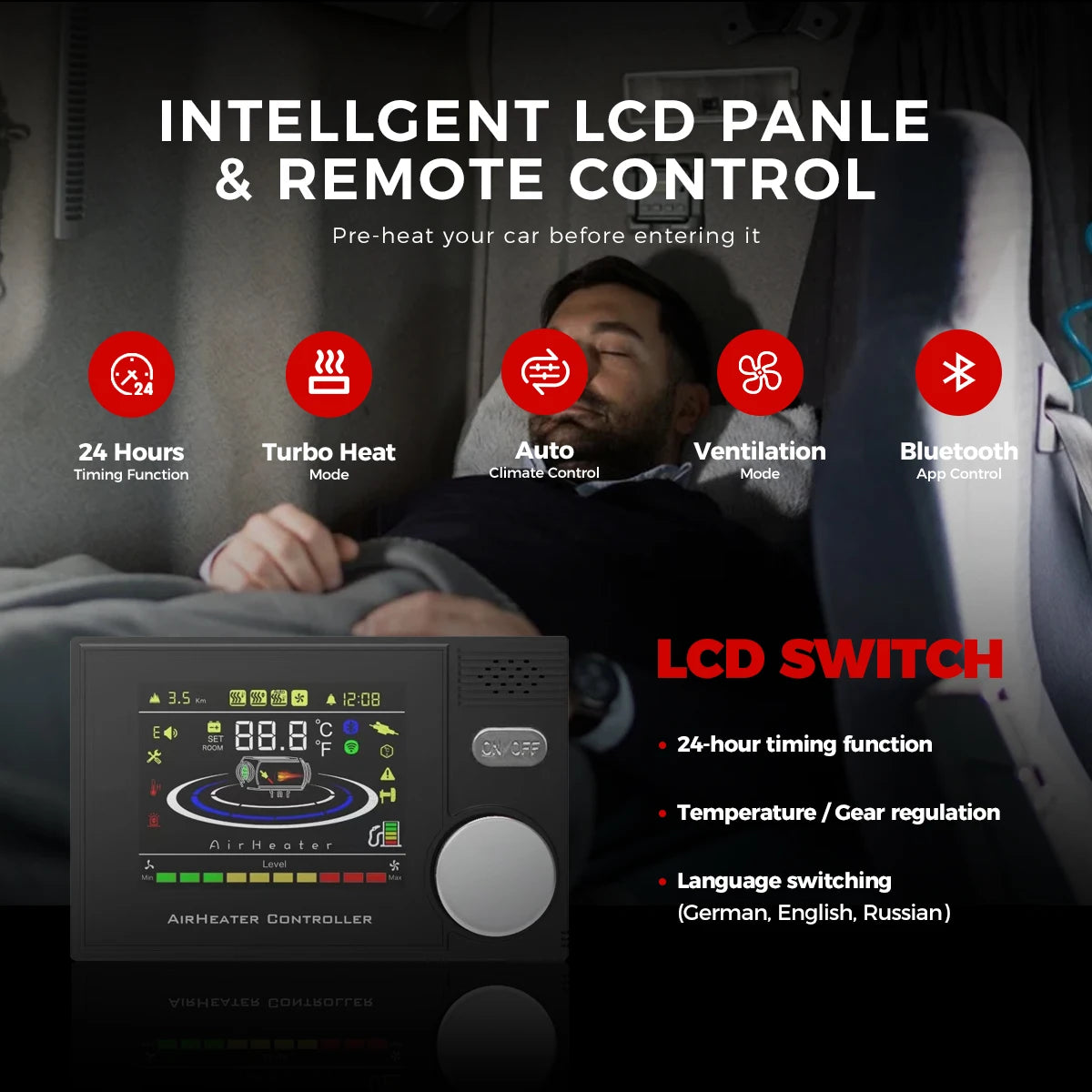 8KW 12V&24V 220V portable Diesel Air Heater bluetooth App Control w/Automatic Altitude Night Heater for RV car campervan Home