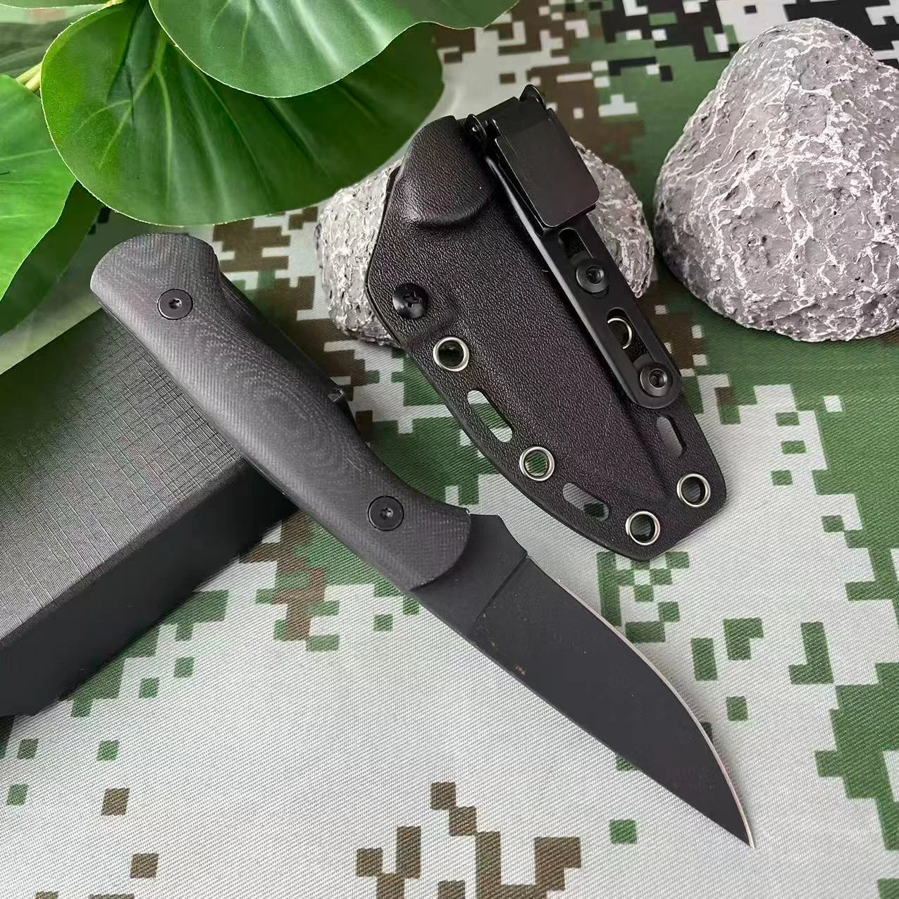 Outdoor Camping Hunting Multifunctional Fixed Knife with Sheath G10 Handle EDC Knife Wild Survival Adventure Rescue Utility Tool