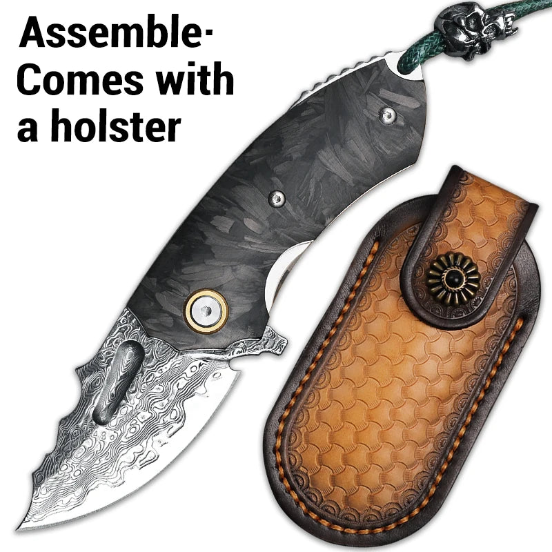 Canivete dobrável em aço de Damasco, canivete para homem e mulher, canivete de aventura para caça ao ar livre e acampamento