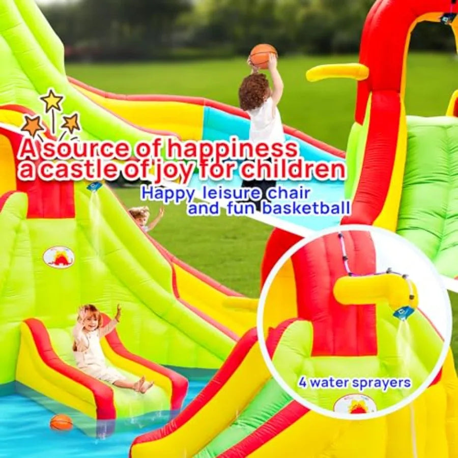 Heavy Inflatable Water Slide Park Double Slide Climbing Wall Fountain for Outdoors Equipped with Air Blower