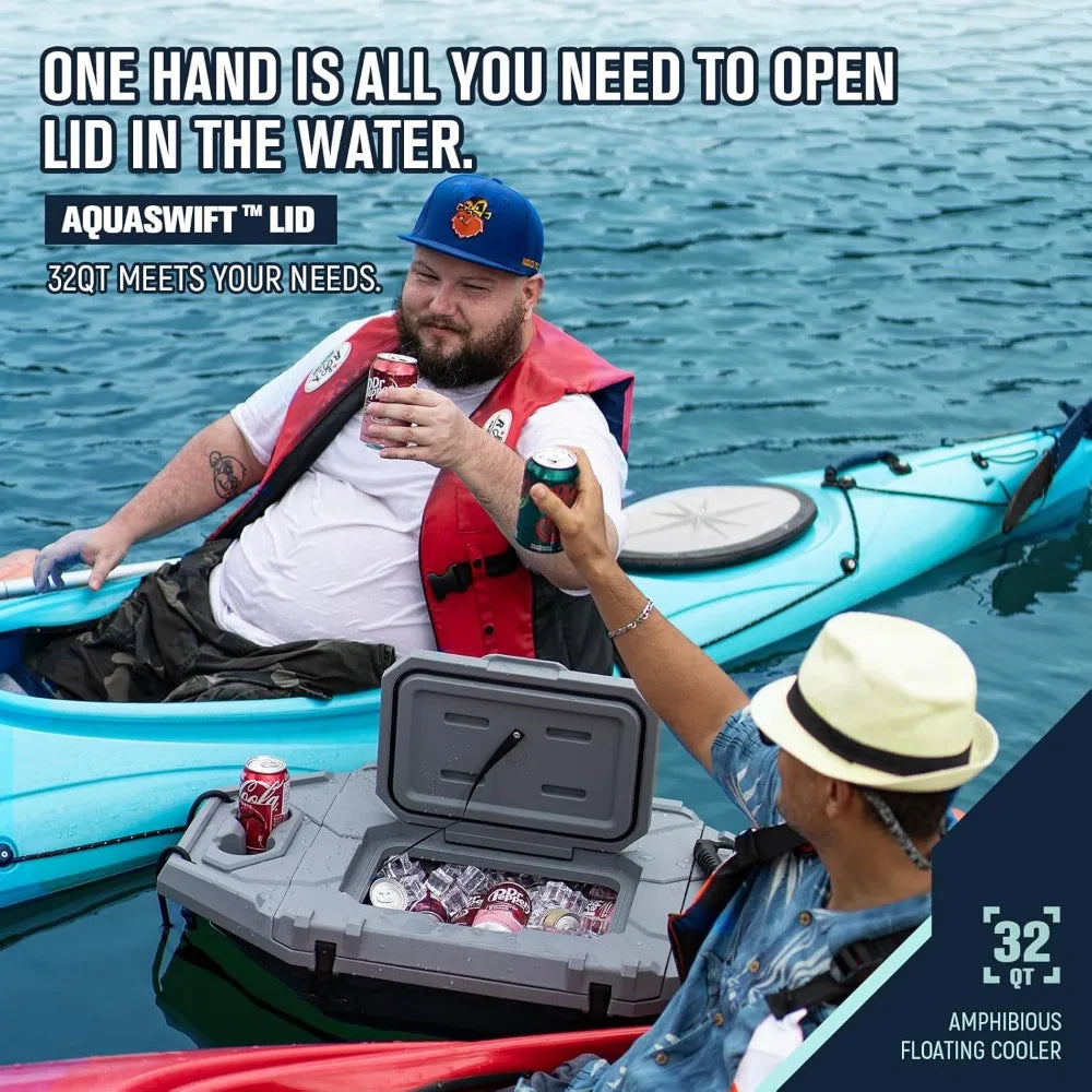 Floating Cooler – 32 QT up to 60 Hours Amphibious Ice Chest - Kayak Camping Coolers for Lake, River, SUP, Fishing, Boat, Pool, P