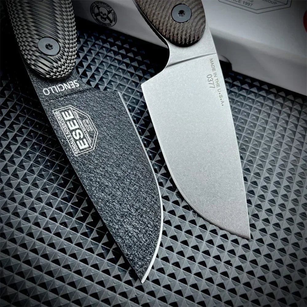 ESEE Sencillo Fixed Blade D2 Knife Durable G10 Handle Knives with Hang The Buckle Sleeve Rope Hole Outdoor Tactical EDC Knives