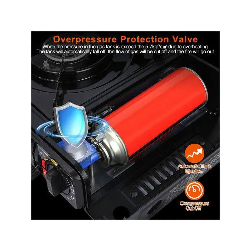 3300W Portable Butane Dual Fuel Camping Stove with Piezo Ignition, Automatic Tank Ejection, Overpressure Cut Off, Carry Case