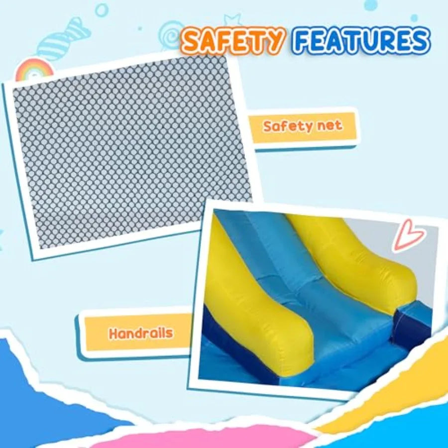 Inflatable Water Slide Park, Kids Bounce House with Splash Pool, Trampoline, Climbing Wall, Water Cannon, 5 in 1 Waterslide for