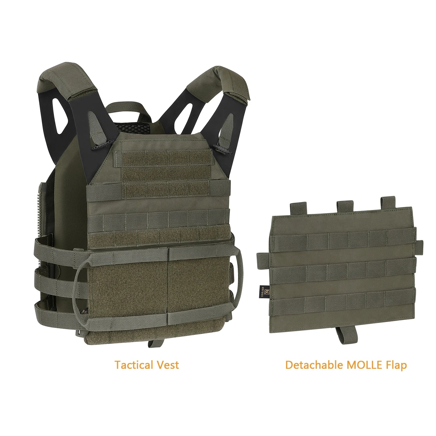 KRYDEX 500D Nylon Tactical Vest Jumpable Plate Carrier MOLLE Front Flap Panel Backpack Hunting Ranger Green Camo Men's Vest