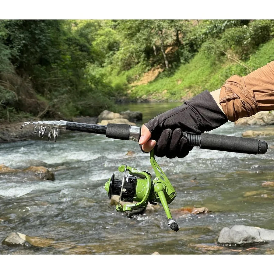 2PACK Fishing Pole Combo with Telescopic Design for Easy Travel Spinning Reels Included Compact and Durable Fishing Rod Combo I