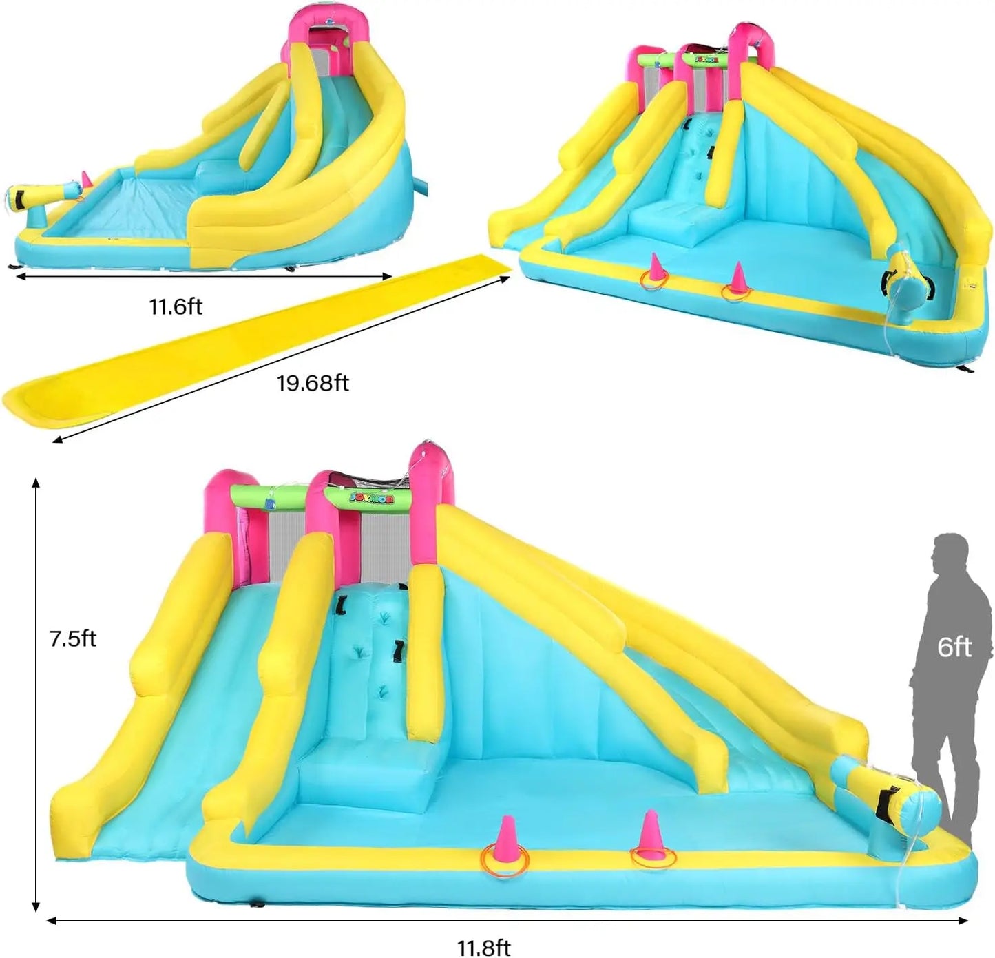 Inflatable Water Slide with 20FT Lawn Water Slide and Bodyboard, Water Slides for Kids Backyard w/Sprinkler and Pool, 1min Blow