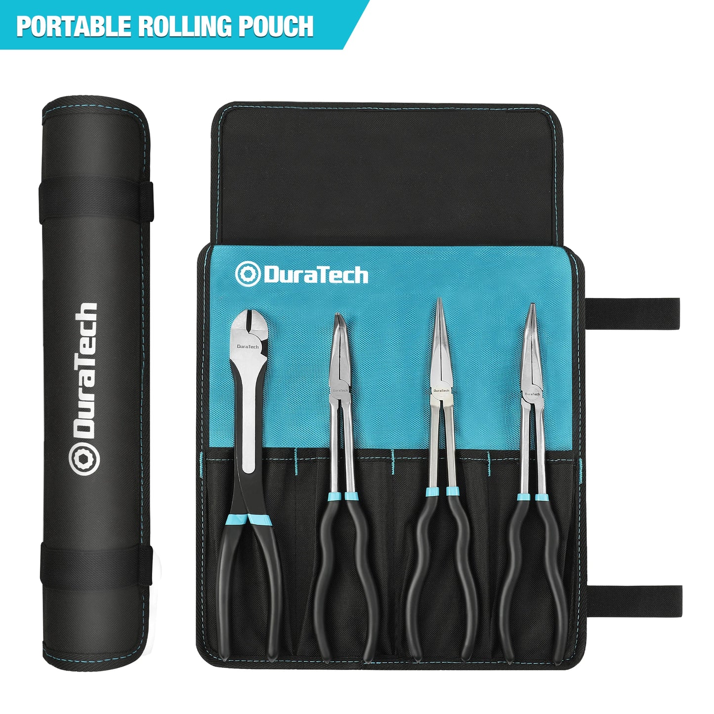 DURATECH 4 PCS Extra Long Needle Nose Pliers Set, Premium CRV Steel, 11" Long Reach Straight Pliers, 90° Bent Nose Pliers, 45°Be