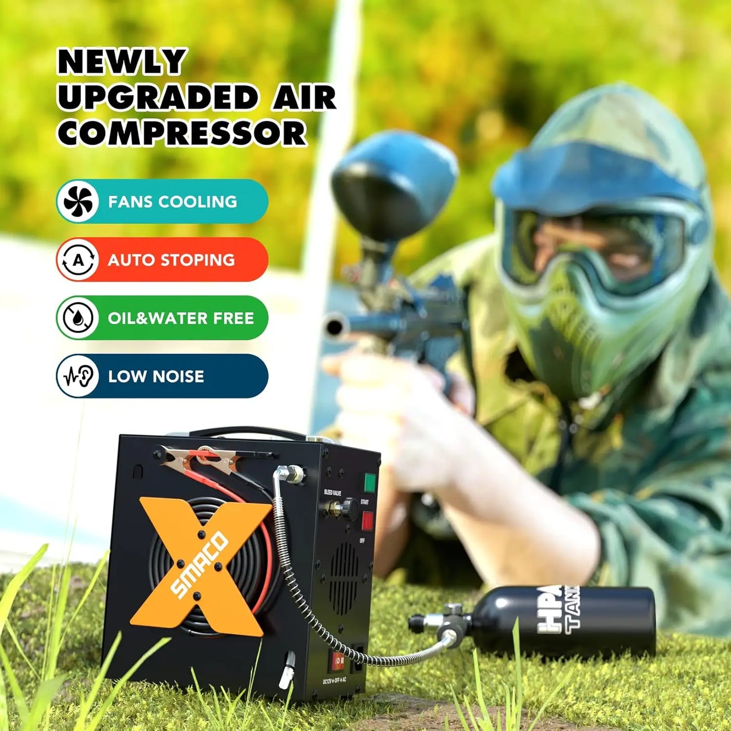 SMACO Portable PCP Air Compressor 4500Psi/30Mpa High Pressure Air Compressor for Paintball/Scuba Tank  HPA Pump Fill Station