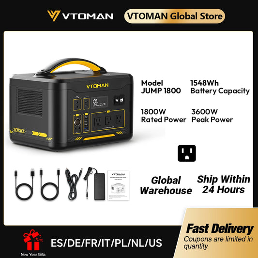 VTOMAN JUMP 2200 / JUMP 1800 Portable Power Station 828/1548Wh LiFeP04 Battery Solar Generator Solar for Home Outdoor Camping