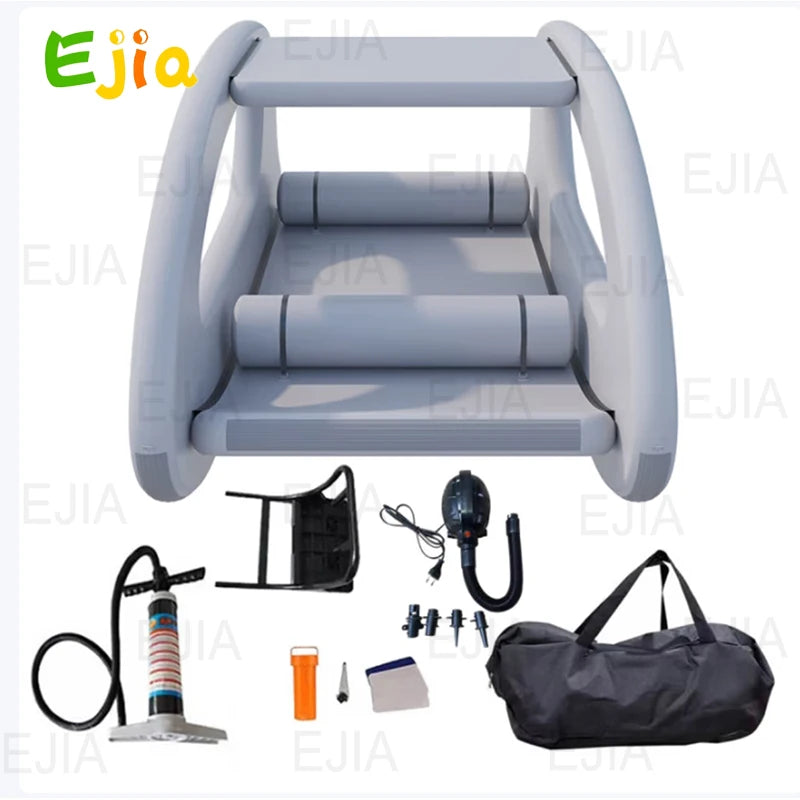 Stock Inflatable Catamaran Pontoon Boat Tubes with Steering & Fishing Rod Holder Electric House Boat For Ocean Lake Water Play