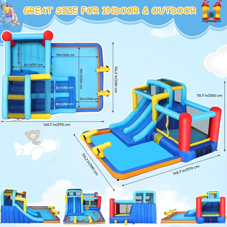 12x10 FT Inflatable Dual Slide Water Bounce House for Backyard Jump and Slide Inflatable Water Park w 2 Slides Giant Splash Poo