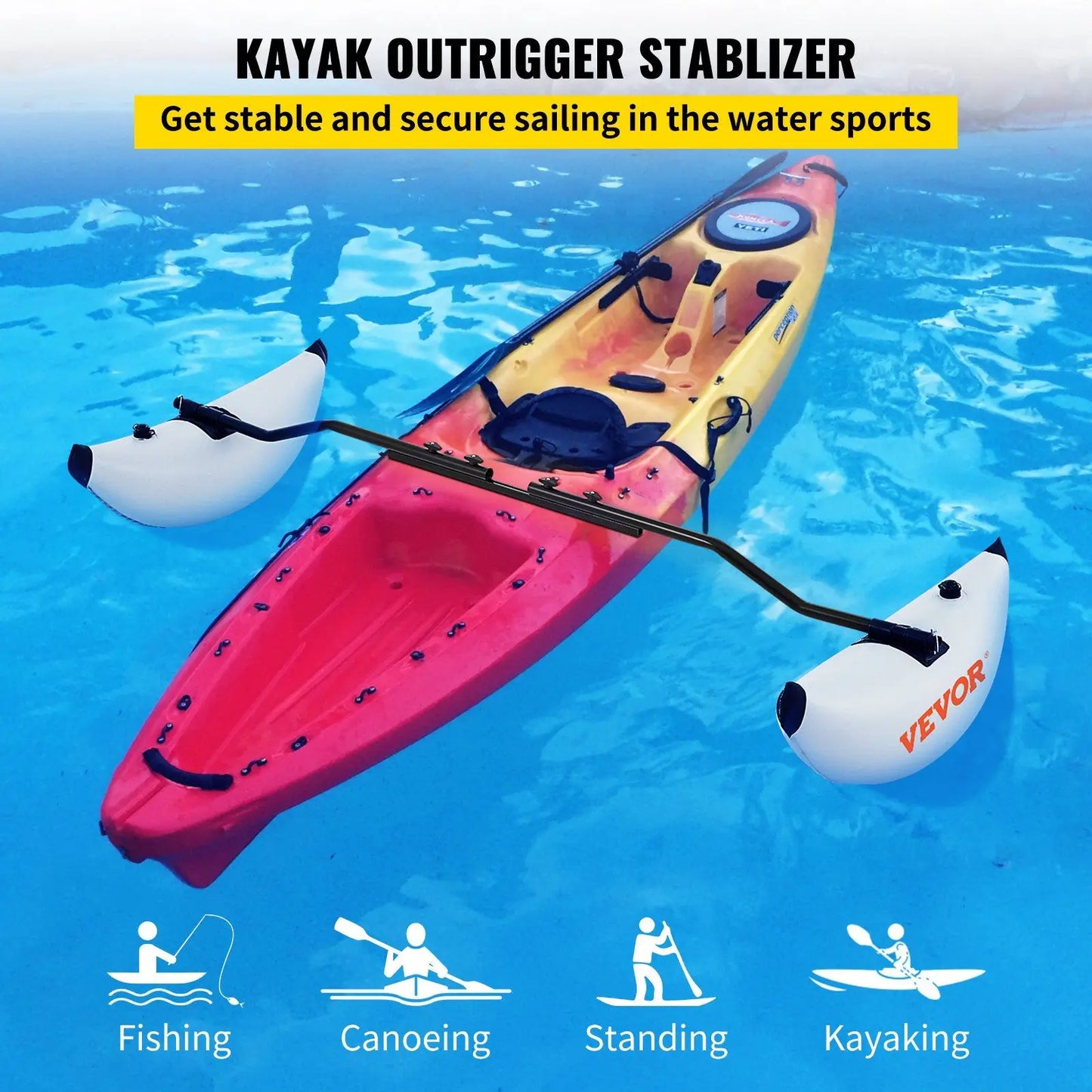 2 PCS, PVC Inflatable Outrigger Float with Sidekick Arms Rod, Canoes, Fishing Boats