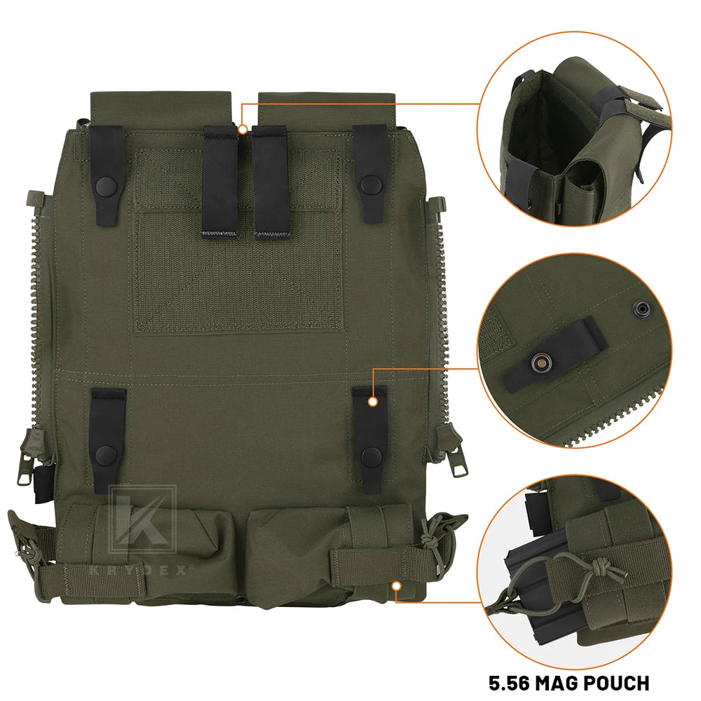 KRYDEX Tactical Modular Back Panel Backpack Zip On Molle Pouch Bag With Mag Pouch for AVS JPC 2.0 CPC Vest Hunting Accessories
