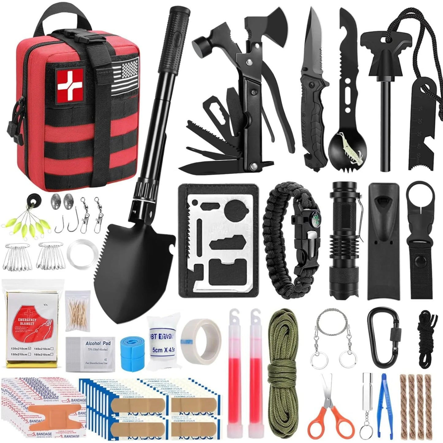 Survival kit and first aid kit, 142 pieces of professional survival equipment, for men's outdoor camping and exploration