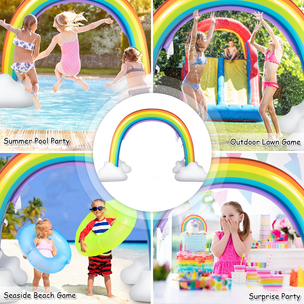 Inflatable Rainbow Sprinkler Backyard Games Summer Outside Water Toy Yard Fun