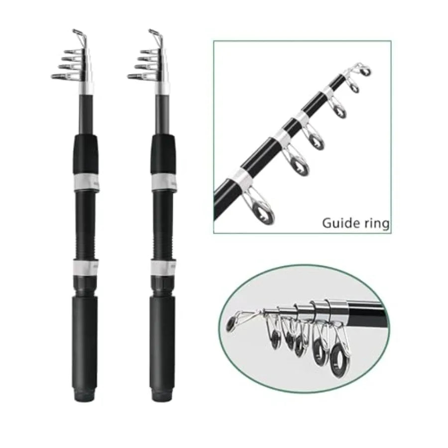 Fishing Pole Combo 6.9ft 2Pcs Telescopic Rods Set Collapsible Carbon Fiber Fishing Rods 2PCS Spinning Reel Set with Carrier Bag