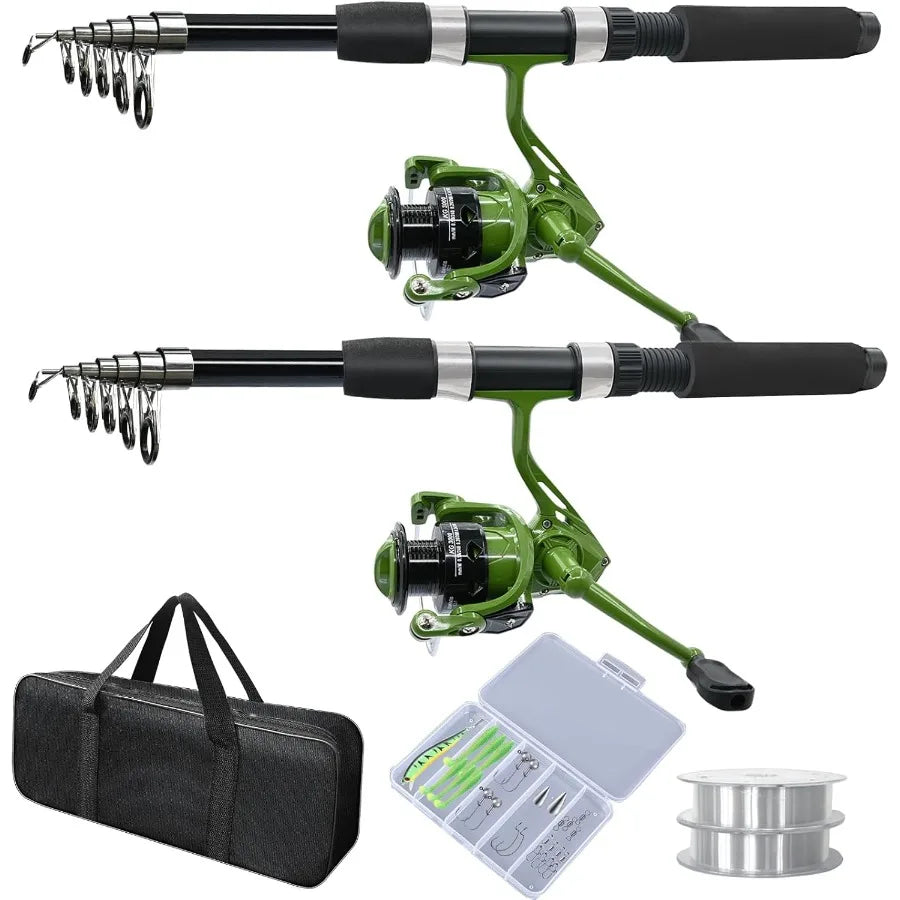 2PACK Fishing Pole Combo with Telescopic Design for Easy Travel Spinning Reels Included Compact and Durable Fishing Rod Combo I