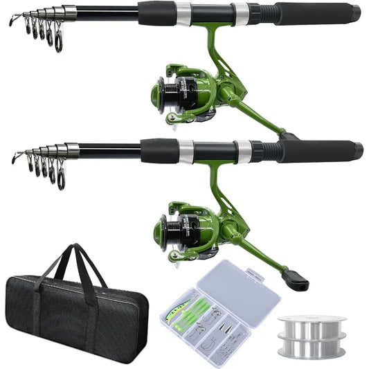 2PACK Fishing Pole Combo with Telescopic Design for Easy Travel Spinning Reels Included Compact and Durable Fishing Rod Combo I
