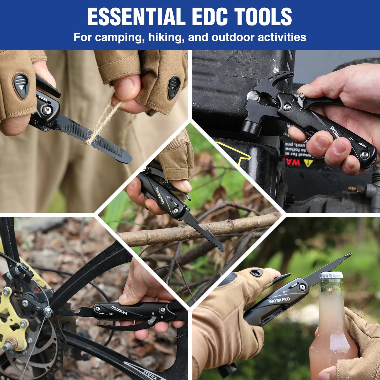 WORKPRO 12 in 1 Hammer Multitool Portable Stainless Steel Multitool Claw Hammer With Sheath for Outdoor Survival Camping Hunting