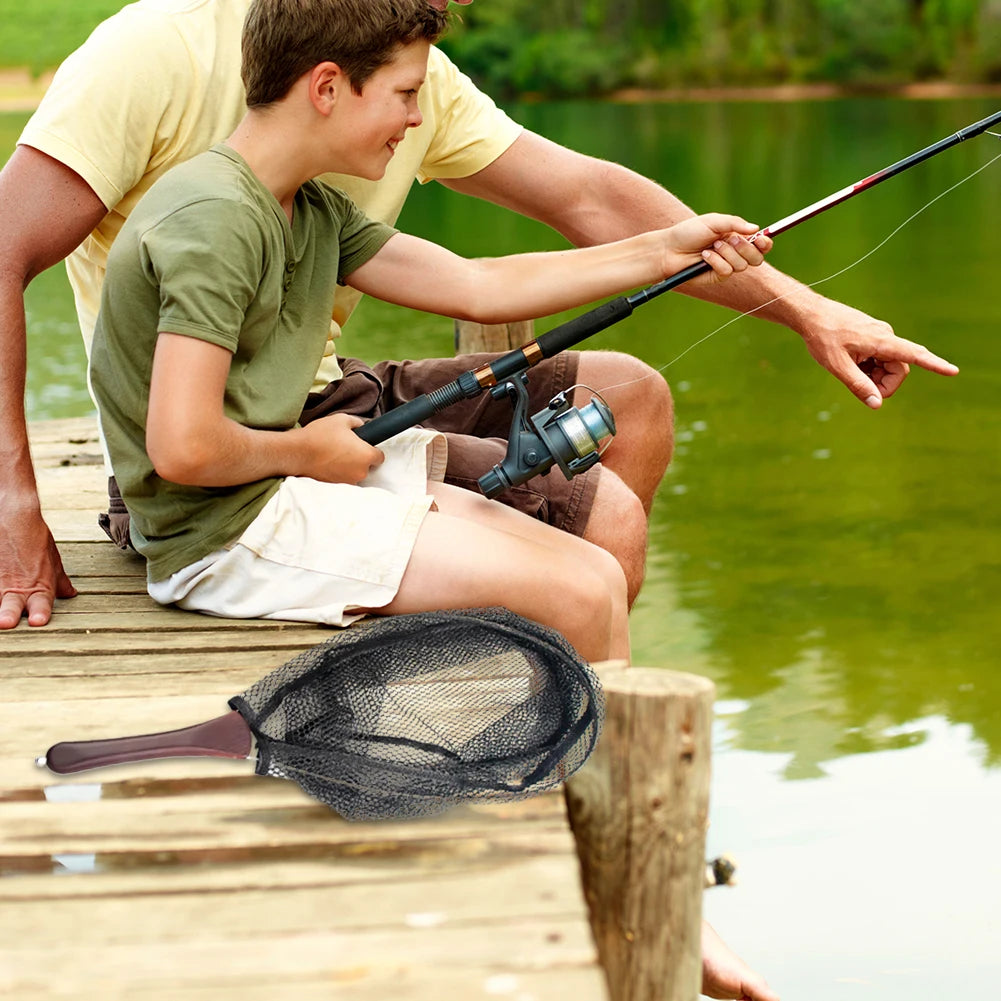 Folding Fishing Net Wooden Handle Fly Fishing Net Catch and Release Net for Trout Bass Pike Fishing Tools